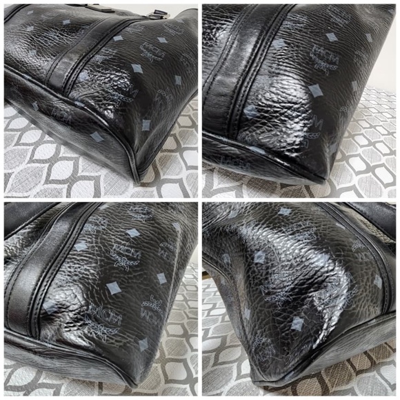 Authentic MCM Visestos Shopping Tote Bag Black/Grey - Picture 6 of 13